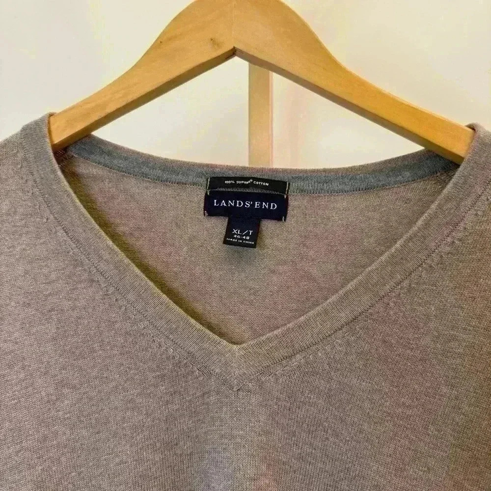 Lands' End Men's V-Neck Pullover Sweater XL Beige Long Sleeve